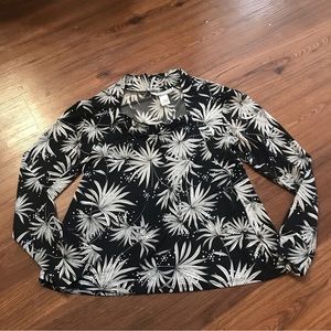 Simonton Says Women Black Leaf Print Glittery Long Sleeve Top size S